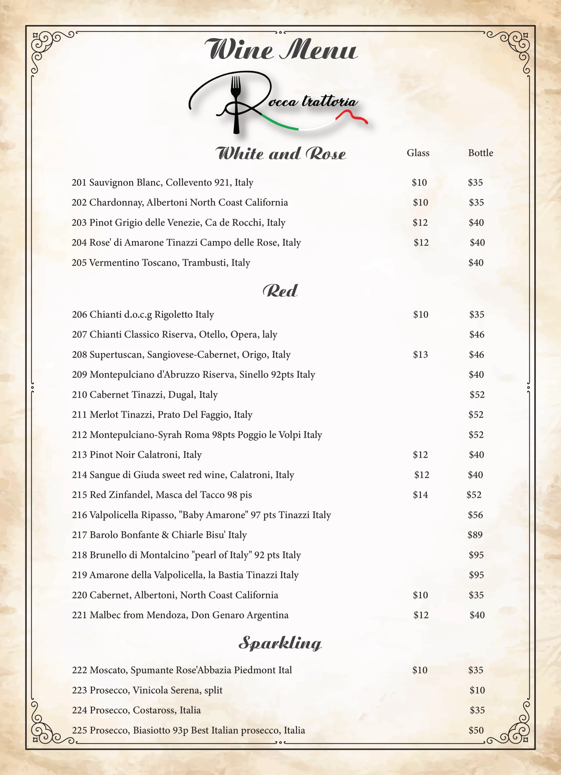 Wine Menu